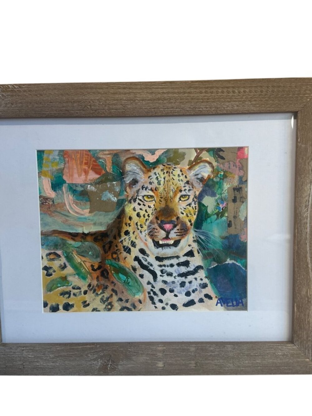 Framed Leopard Painting Paper Original Wildlife Art Vibrant Signed Wall Art